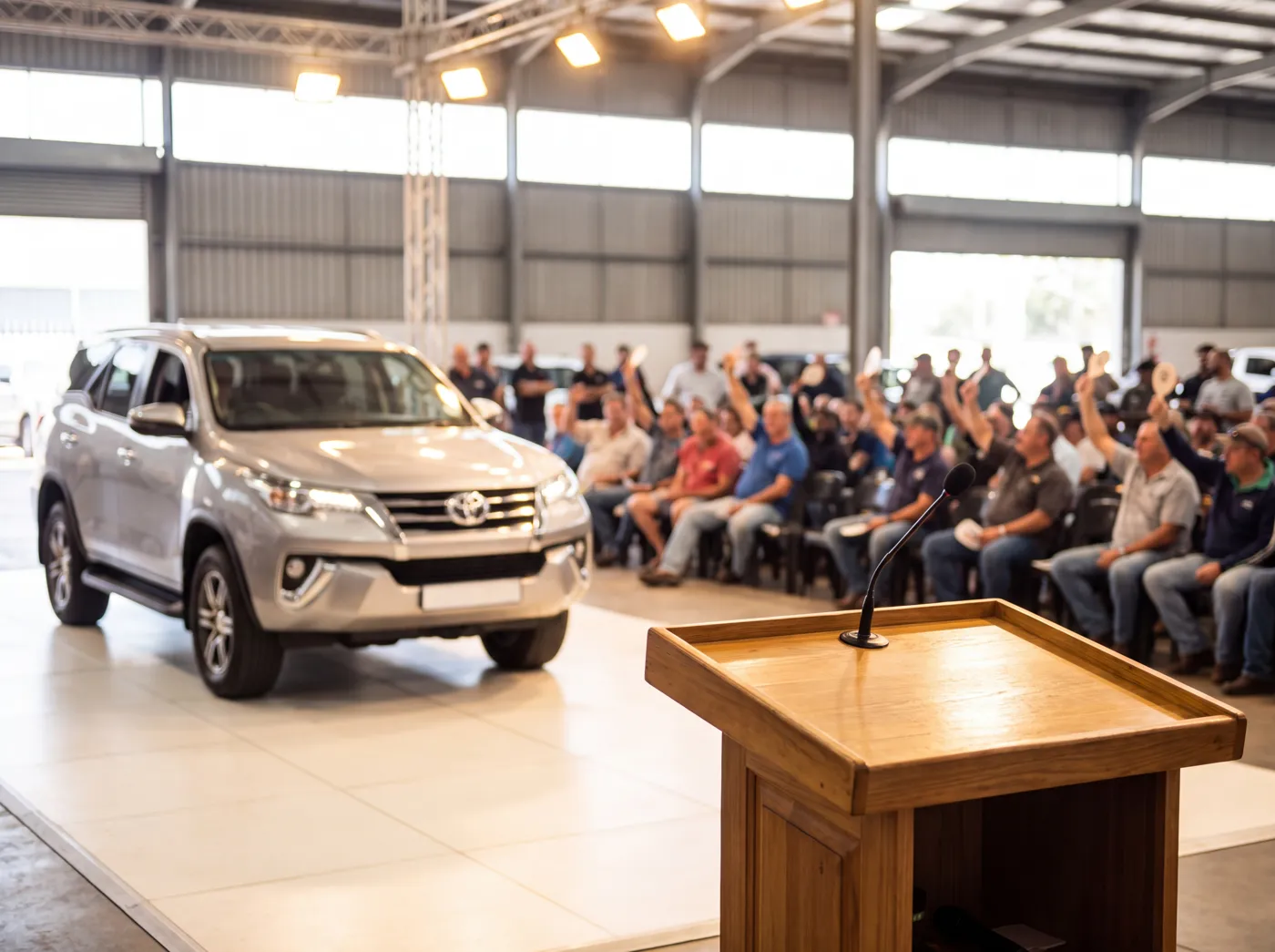 A vehicle auction in progress